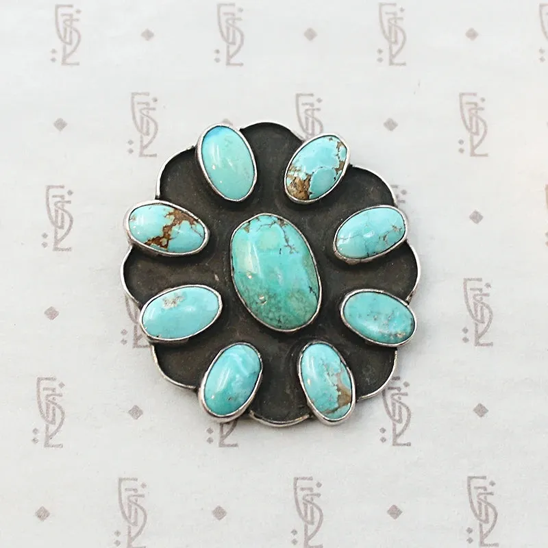 Incredible Vintage Turquoise Brooch in Sterling Silver