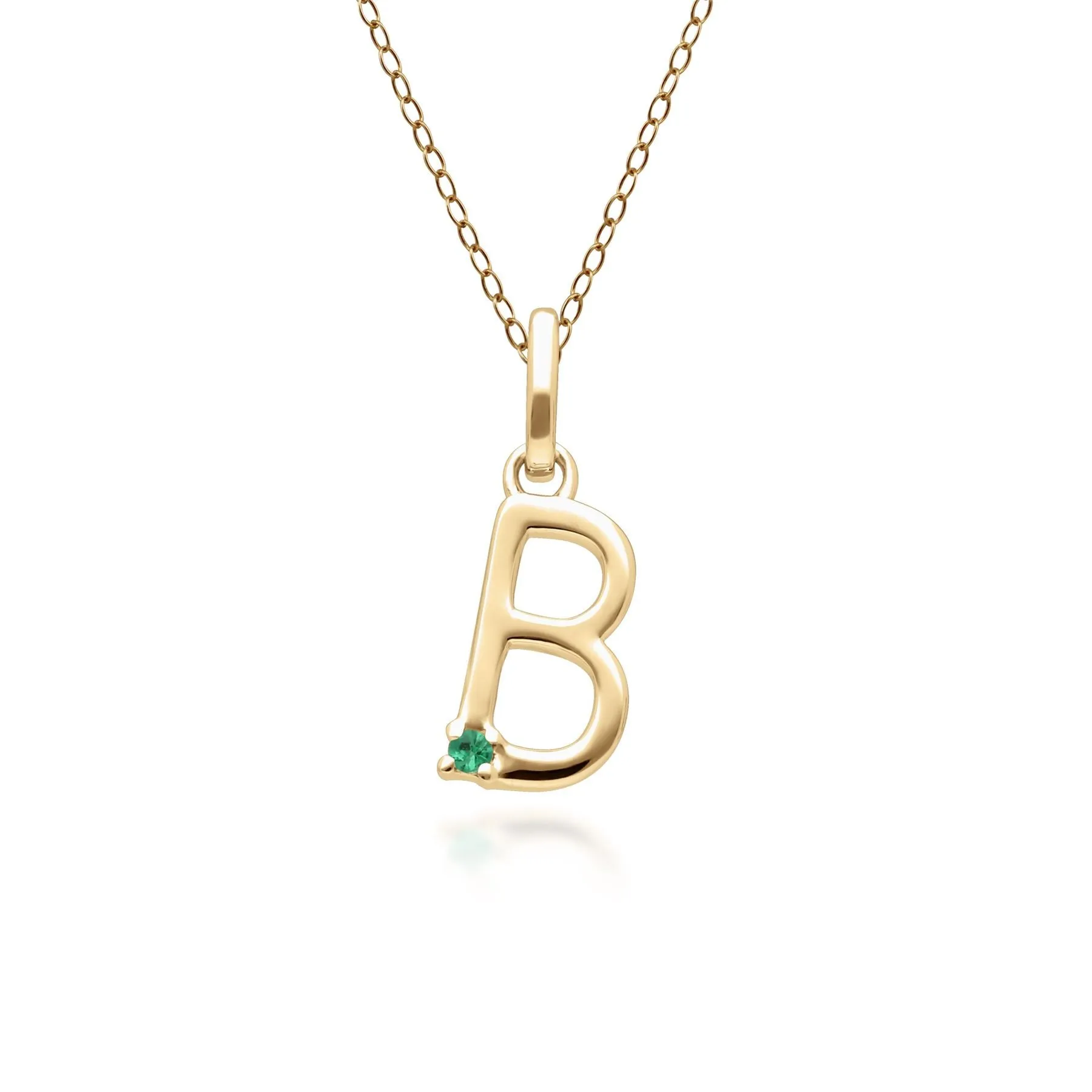 Initiale B Smaragd Anfangsbuchstaben Kette in 9ct Gelb Gold