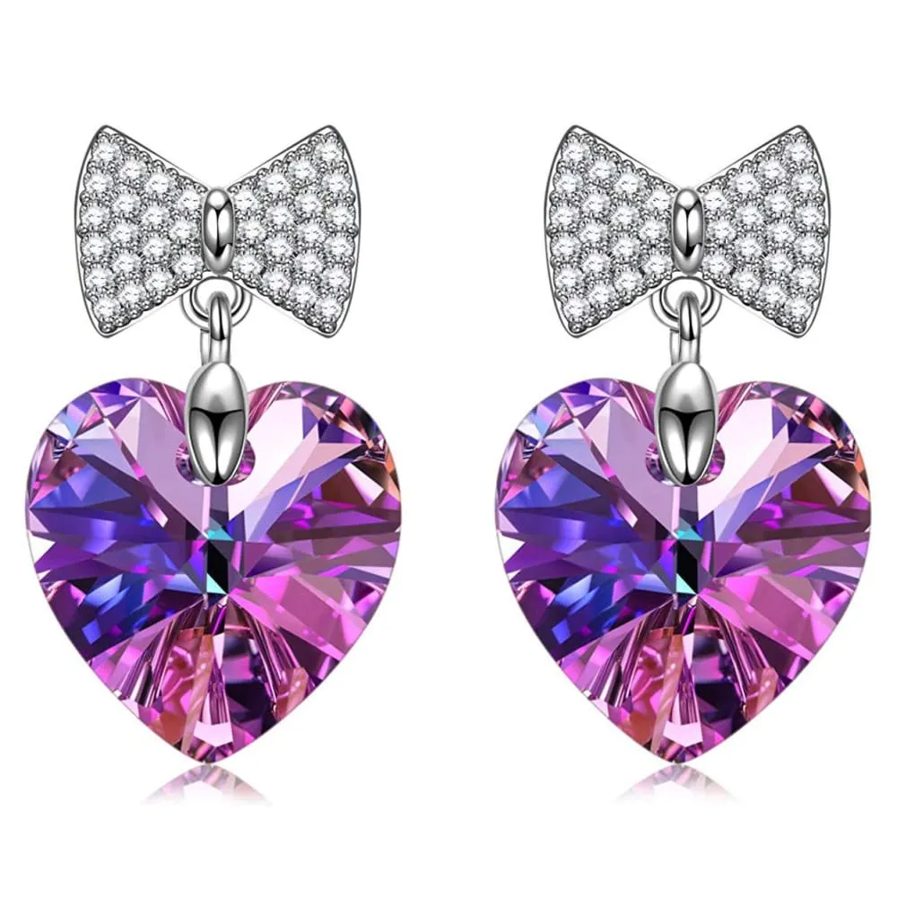 Iridescent Amethyst Gemstone Heart Shaped Bow-Tie Earrings