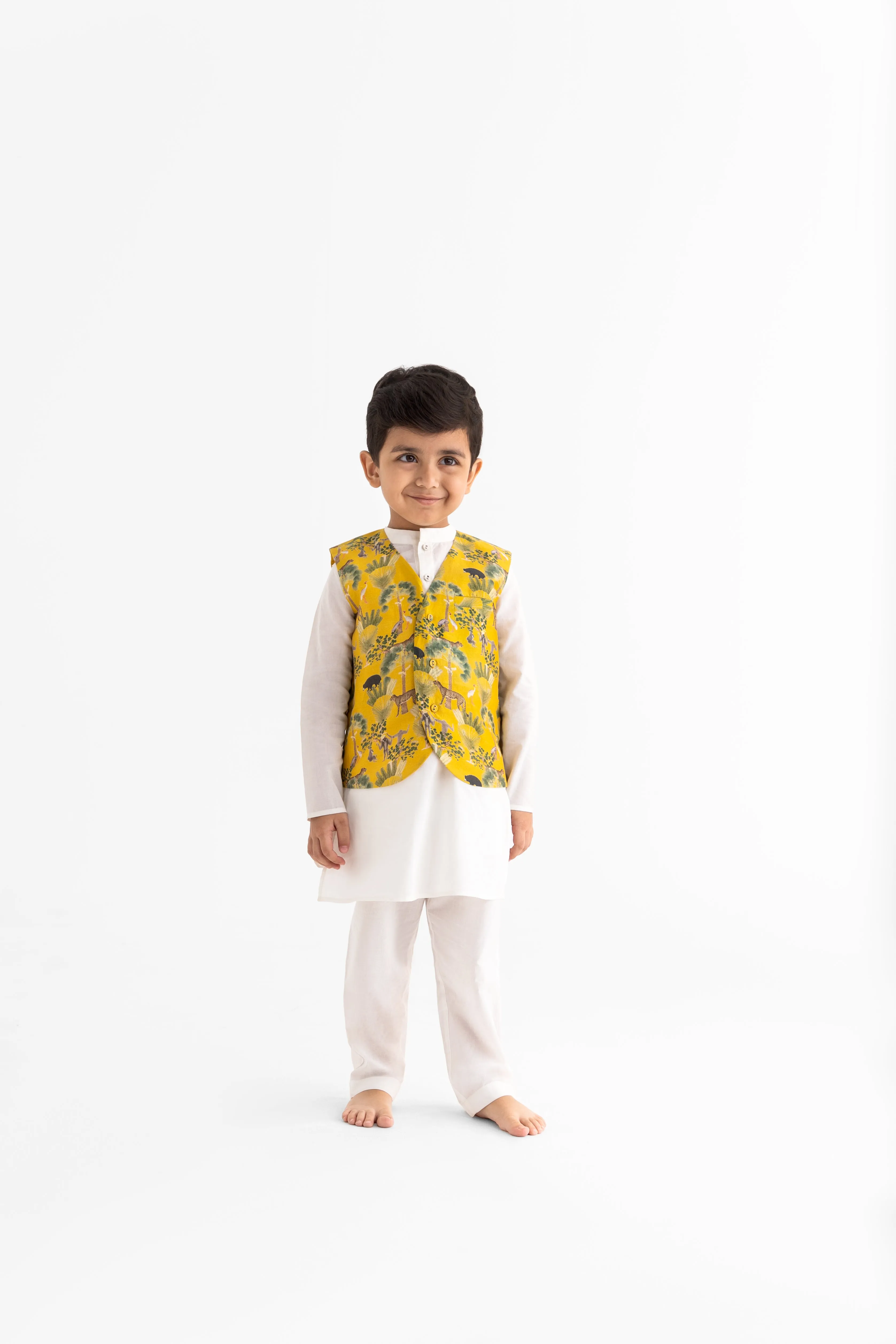 Ivory kurta and payjama with sunderban mustard bands - Kurta Pyjama & Bandi set