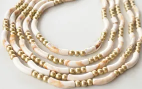 Ivory White Gold Acrylic Bead Multi Strand Statement Necklace - Tanya