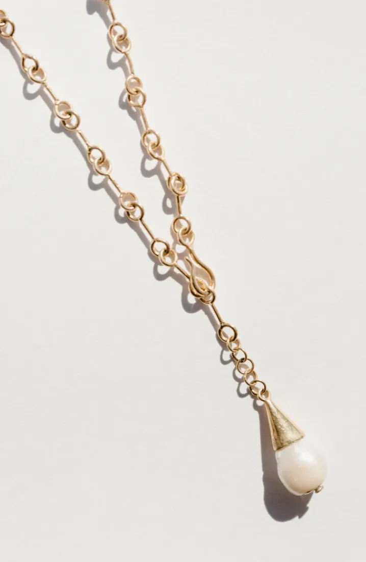 Jasmin Sparrow 'wave' pearl drop chain necklace, gold