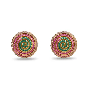 JEWELED MEADOW SPIRAL BUTTON EARRINGS