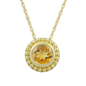 Jewelili 10K Yellow Gold 5 MM Citrine Pendant Necklace, 18" Rope Chain