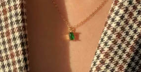 Kiara Dainty 14k Gold Necklace w. Emerald Pendant Green Gemstone | Vintage Inspired