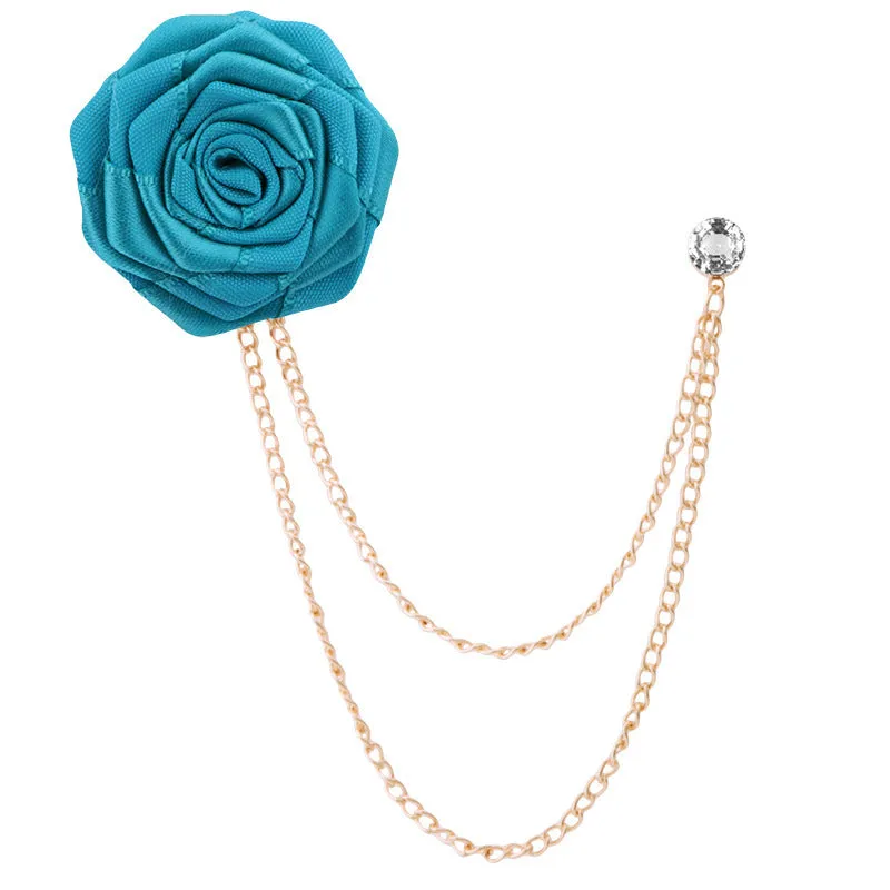 Korean Style Wedding Handmade Rose Flower Brooch Pin With Tassel Chain for Groom