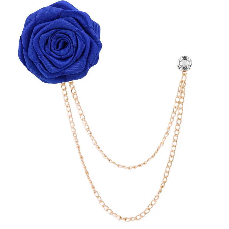 Korean Style Wedding Handmade Rose Flower Brooch Pin With Tassel Chain for Groom