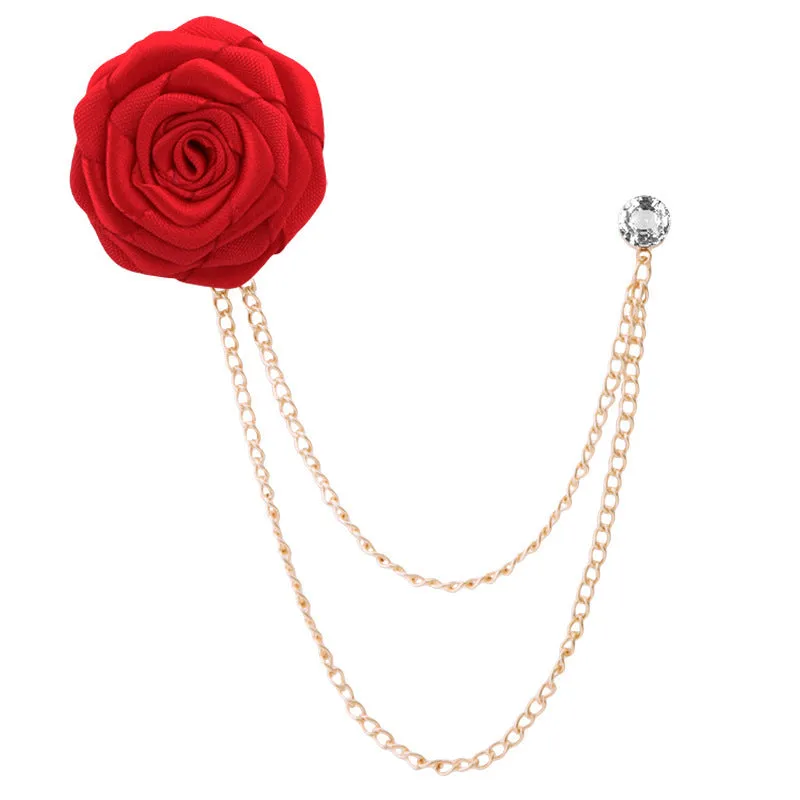 Korean Style Wedding Handmade Rose Flower Brooch Pin With Tassel Chain for Groom