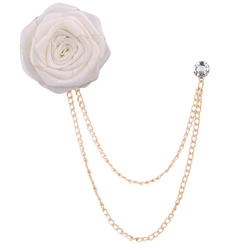 Korean Style Wedding Handmade Rose Flower Brooch Pin With Tassel Chain for Groom