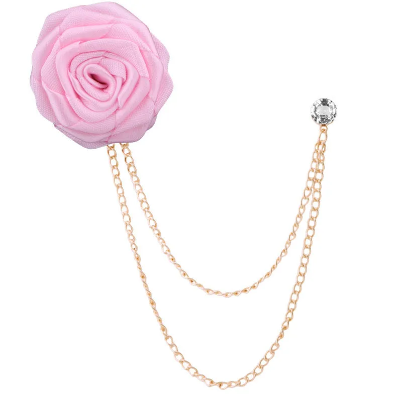 Korean Style Wedding Handmade Rose Flower Brooch Pin With Tassel Chain for Groom