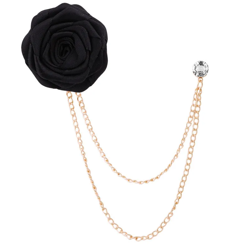 Korean Style Wedding Handmade Rose Flower Brooch Pin With Tassel Chain for Groom