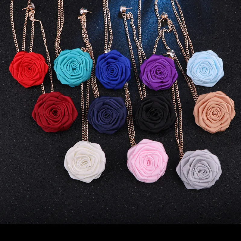 Korean Style Wedding Handmade Rose Flower Brooch Pin With Tassel Chain for Groom