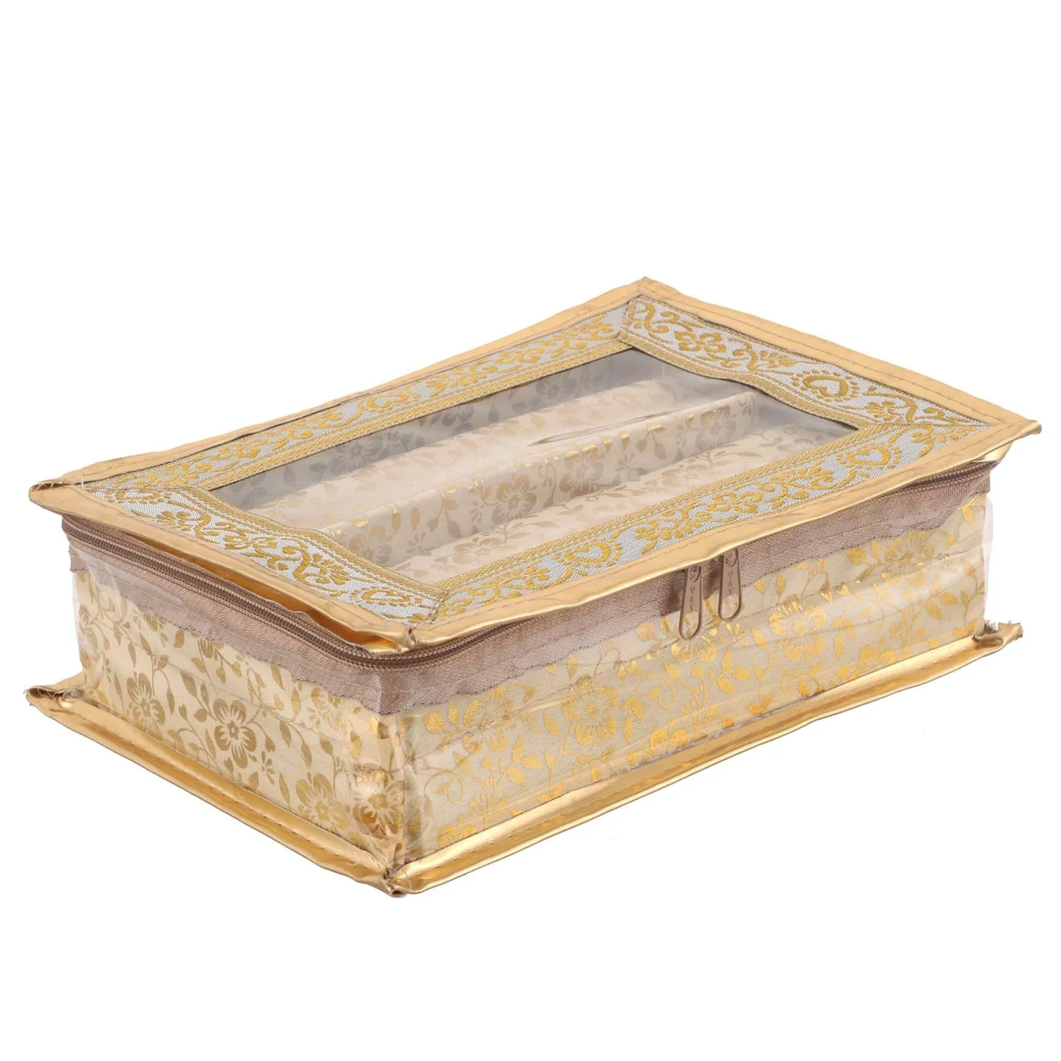 Kuber Industries Brocade Hardboard 2 Pieces Two Rod Bangle Box (Gold)-CTKTC21162