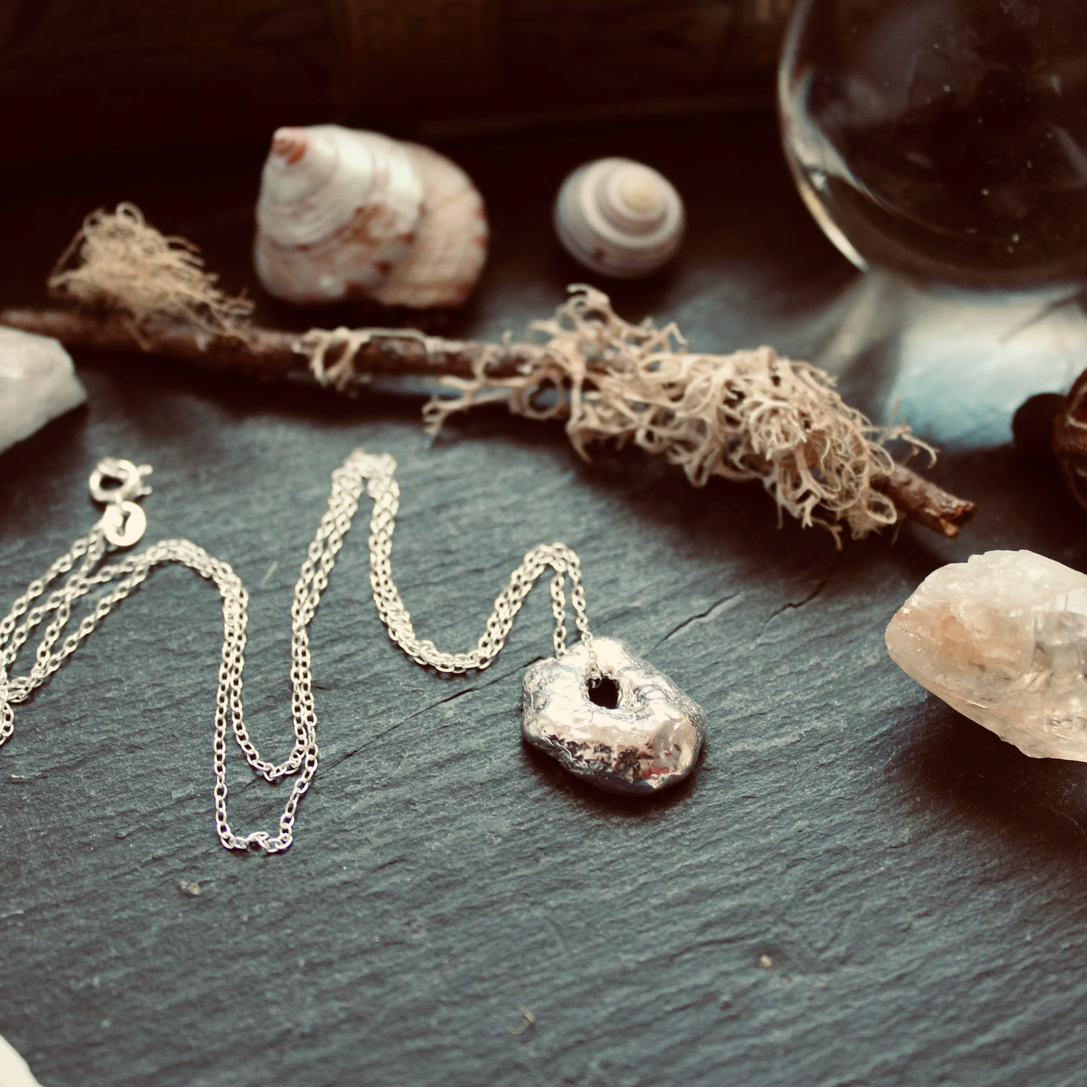 Large Hagstone Pendant Necklace in Recycled Sterling Silver