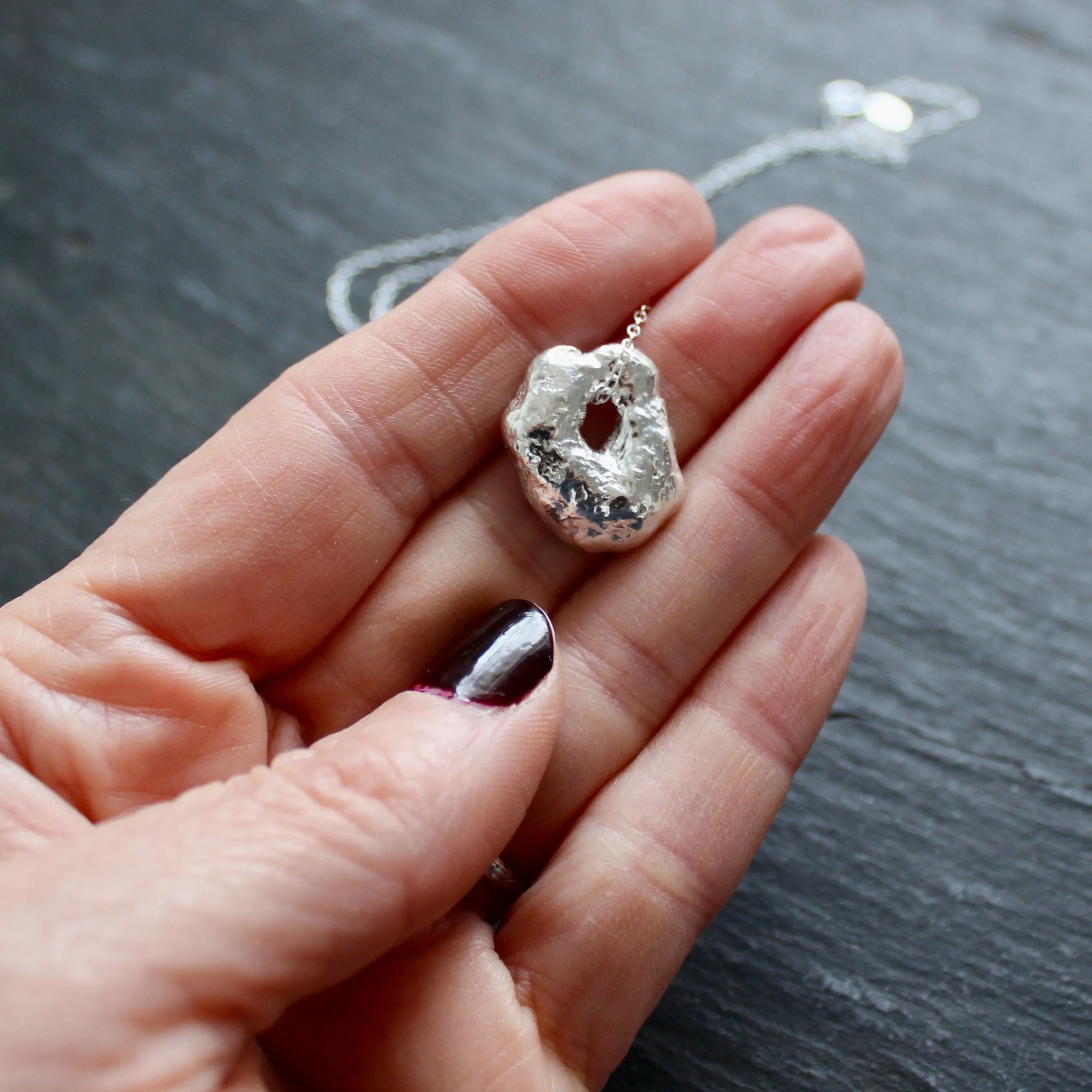 Large Hagstone Pendant Necklace in Recycled Sterling Silver