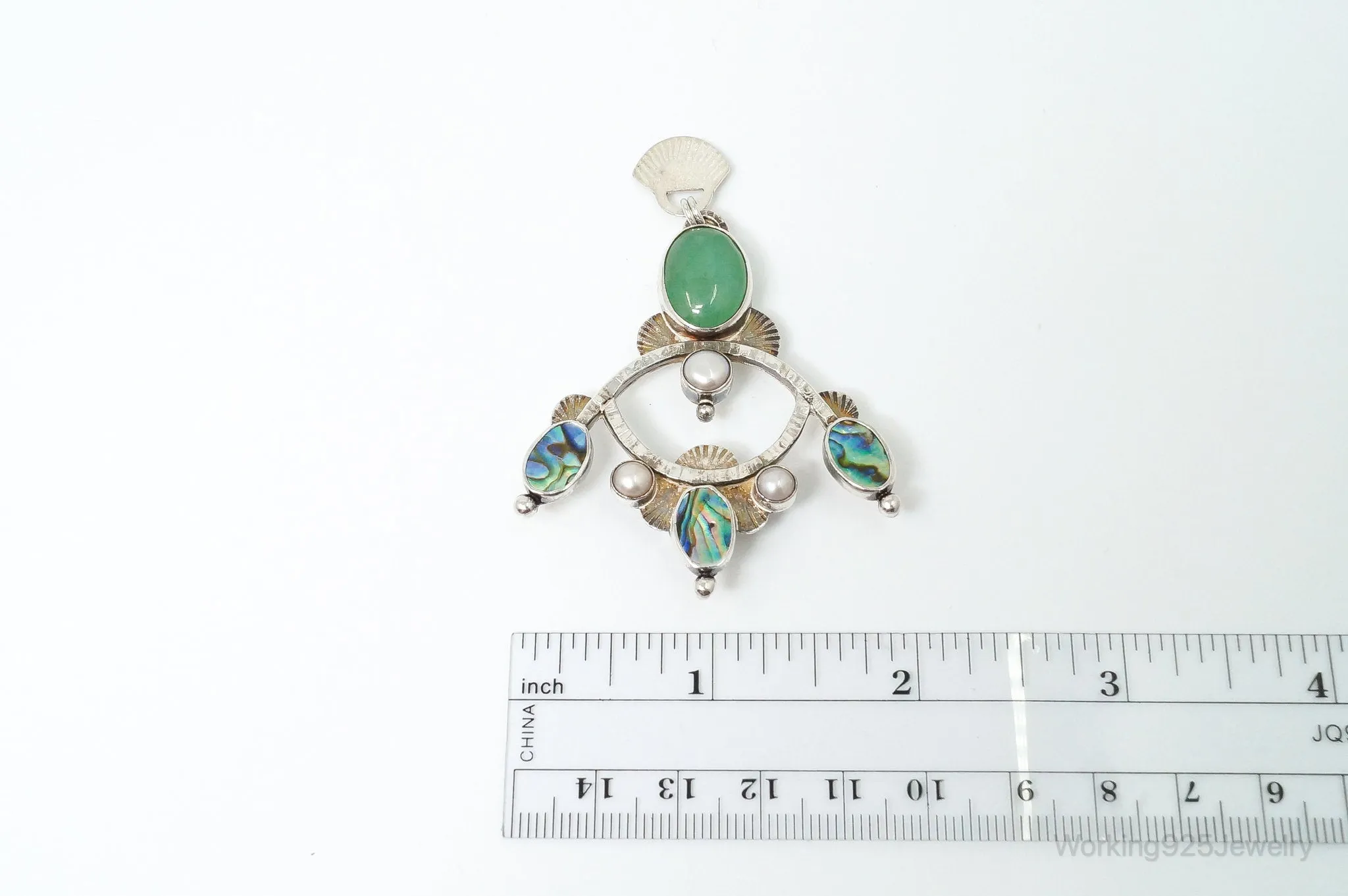 Large Vintage Native American Multi Gem Sterling Silver Pendant