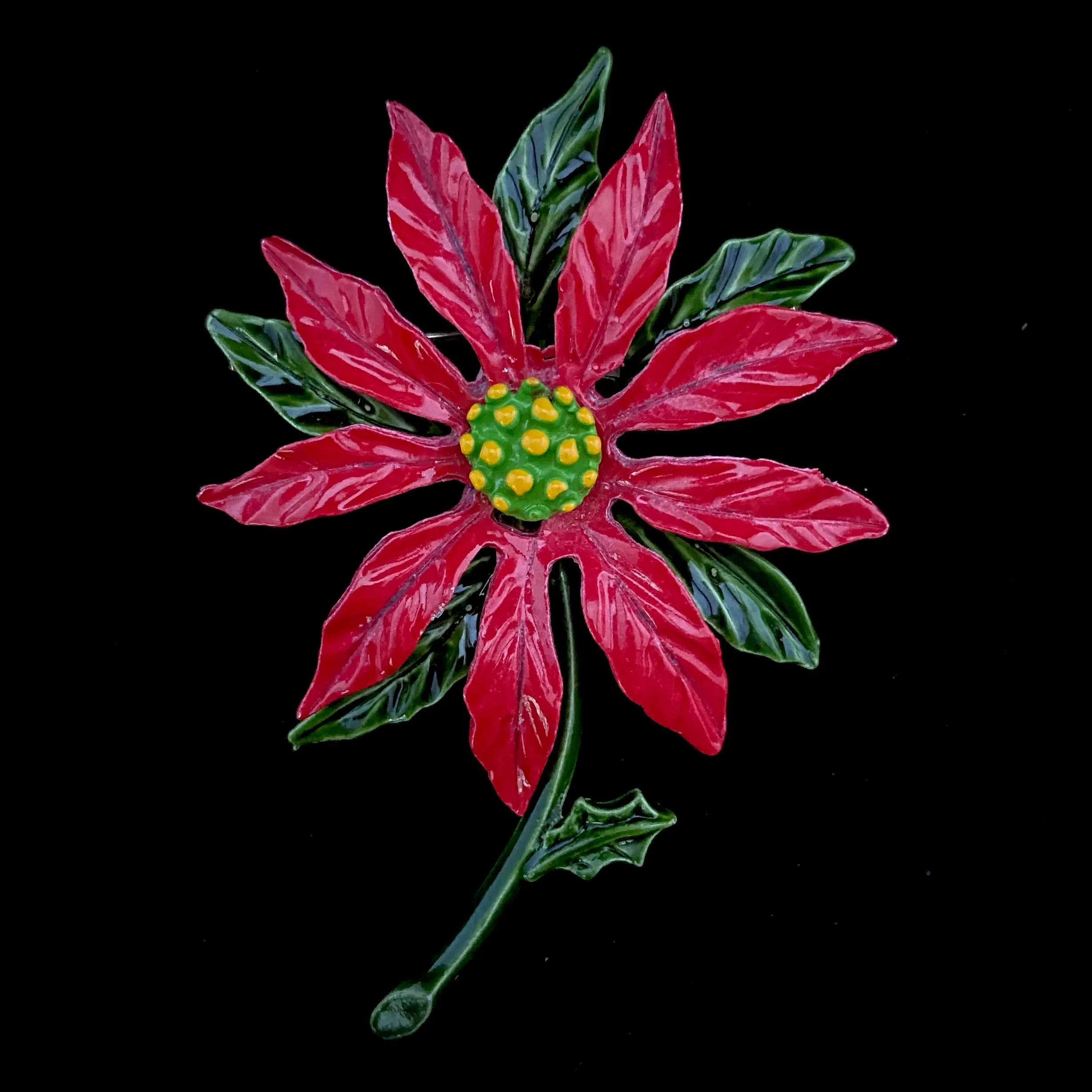 Late 60s/ Early 70s Enamel Poinsettia Brooch