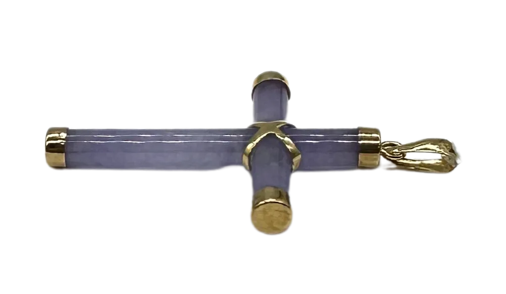 Lavender Jade Cross with 14K Yellow Gold