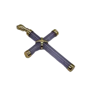 Lavender Jade Cross with 14K Yellow Gold