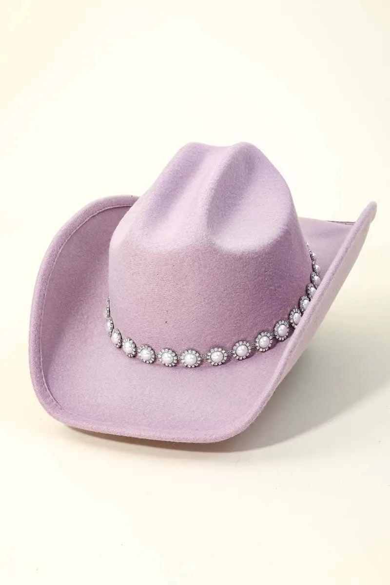 Lavender Pearl Studded Cowboy Hat