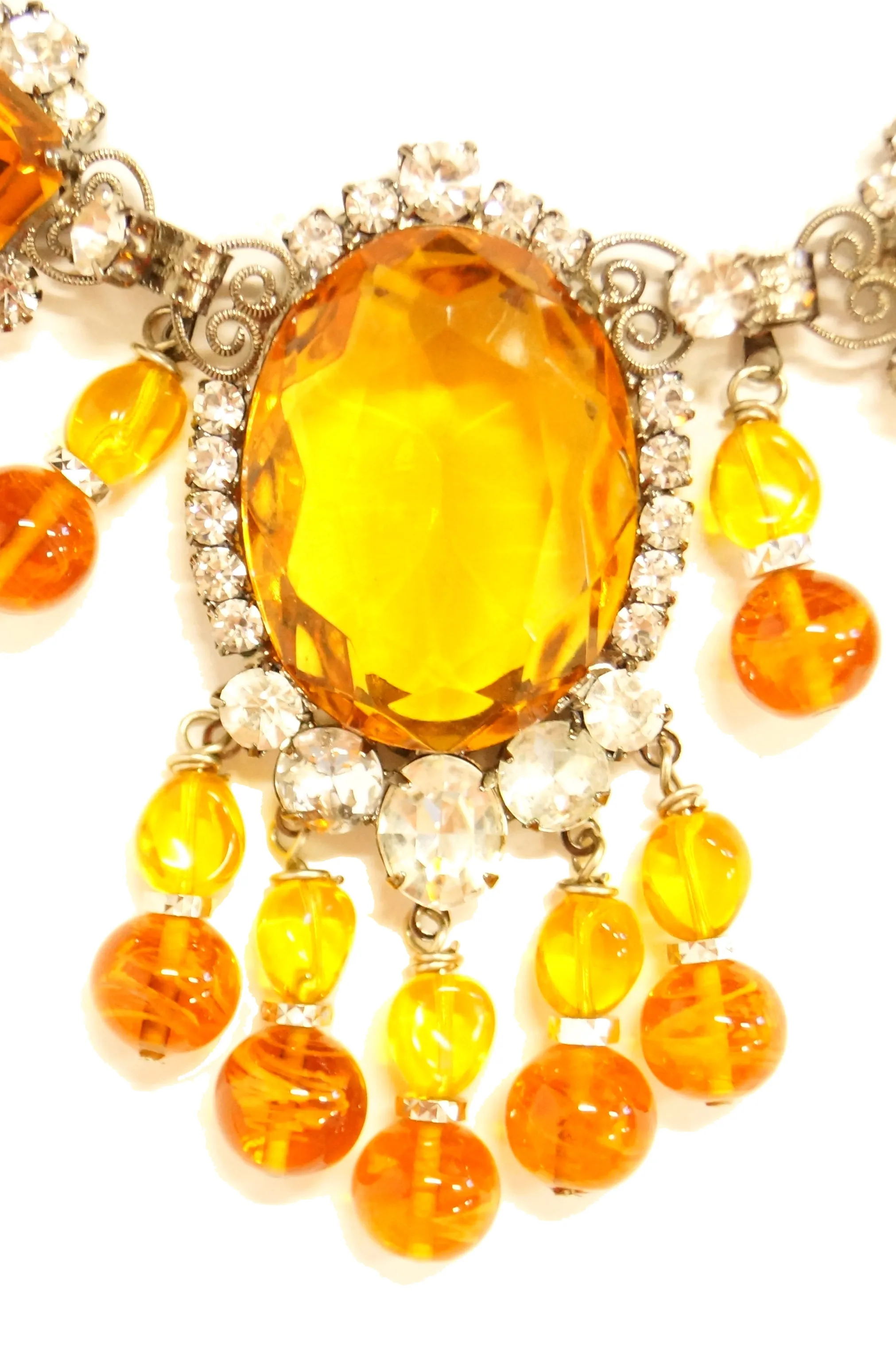 Lawrence Vrba Citrine Glass Statement Necklace and Earrings Set