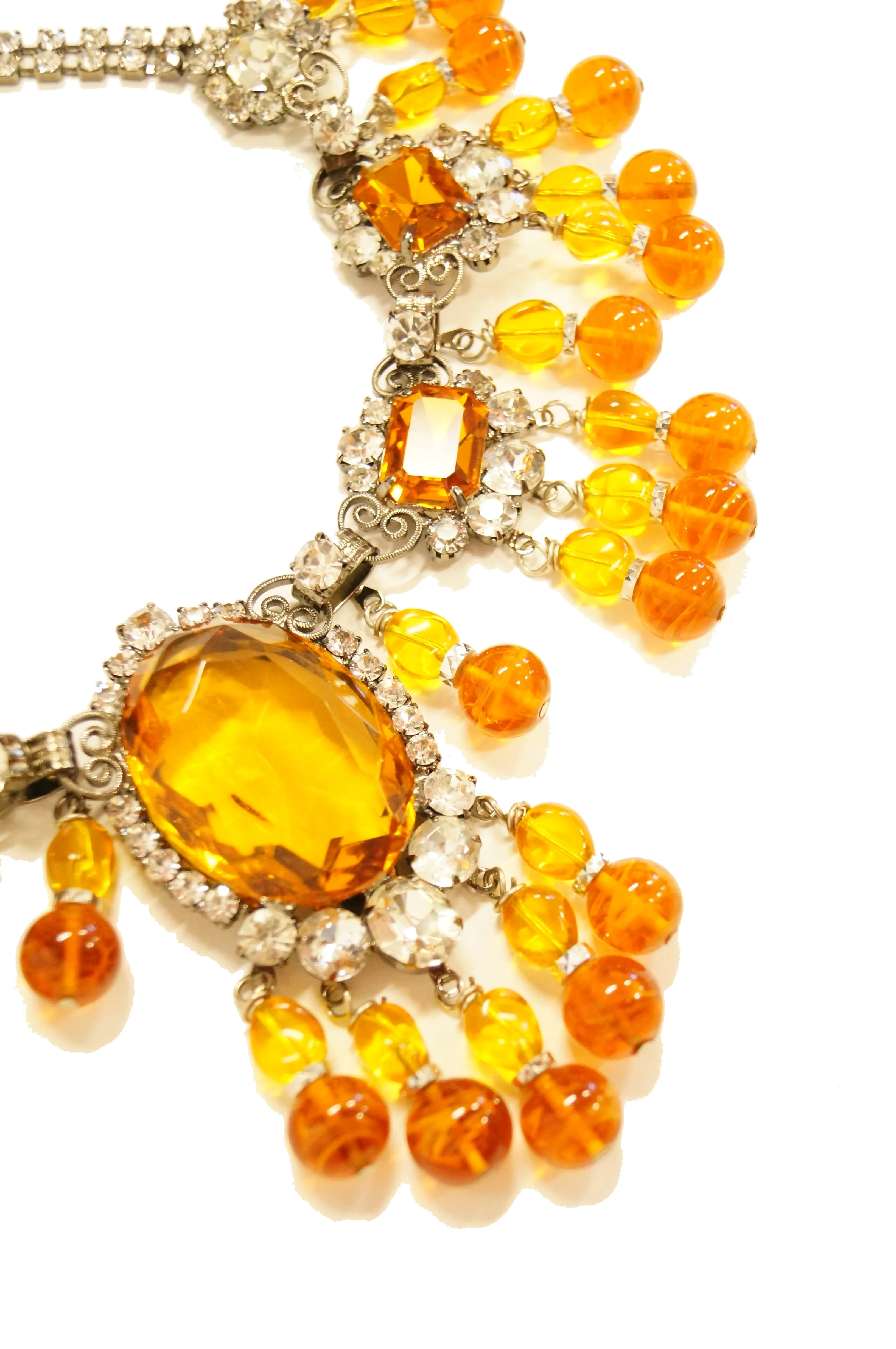 Lawrence Vrba Citrine Glass Statement Necklace and Earrings Set