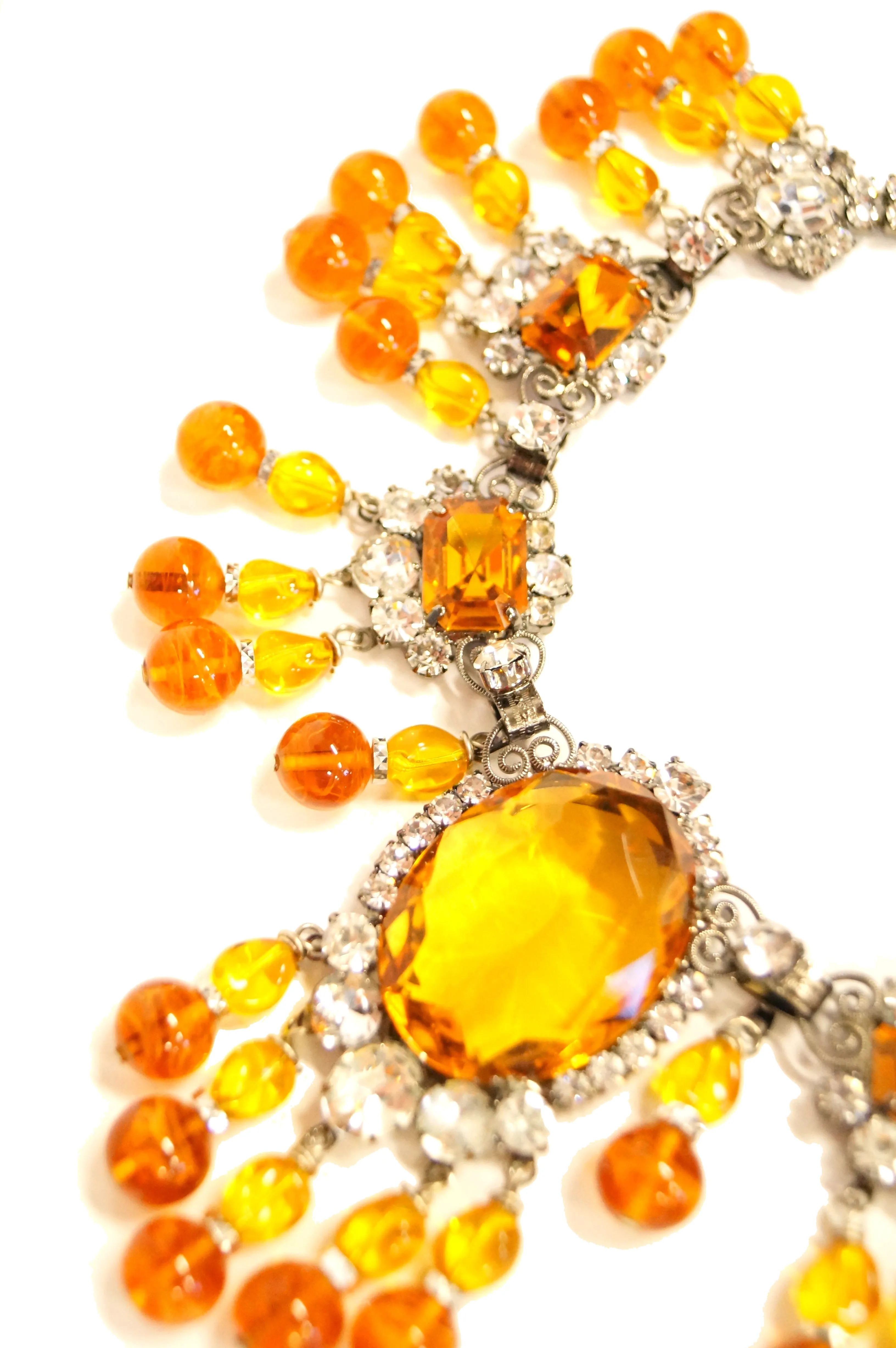 Lawrence Vrba Citrine Glass Statement Necklace and Earrings Set