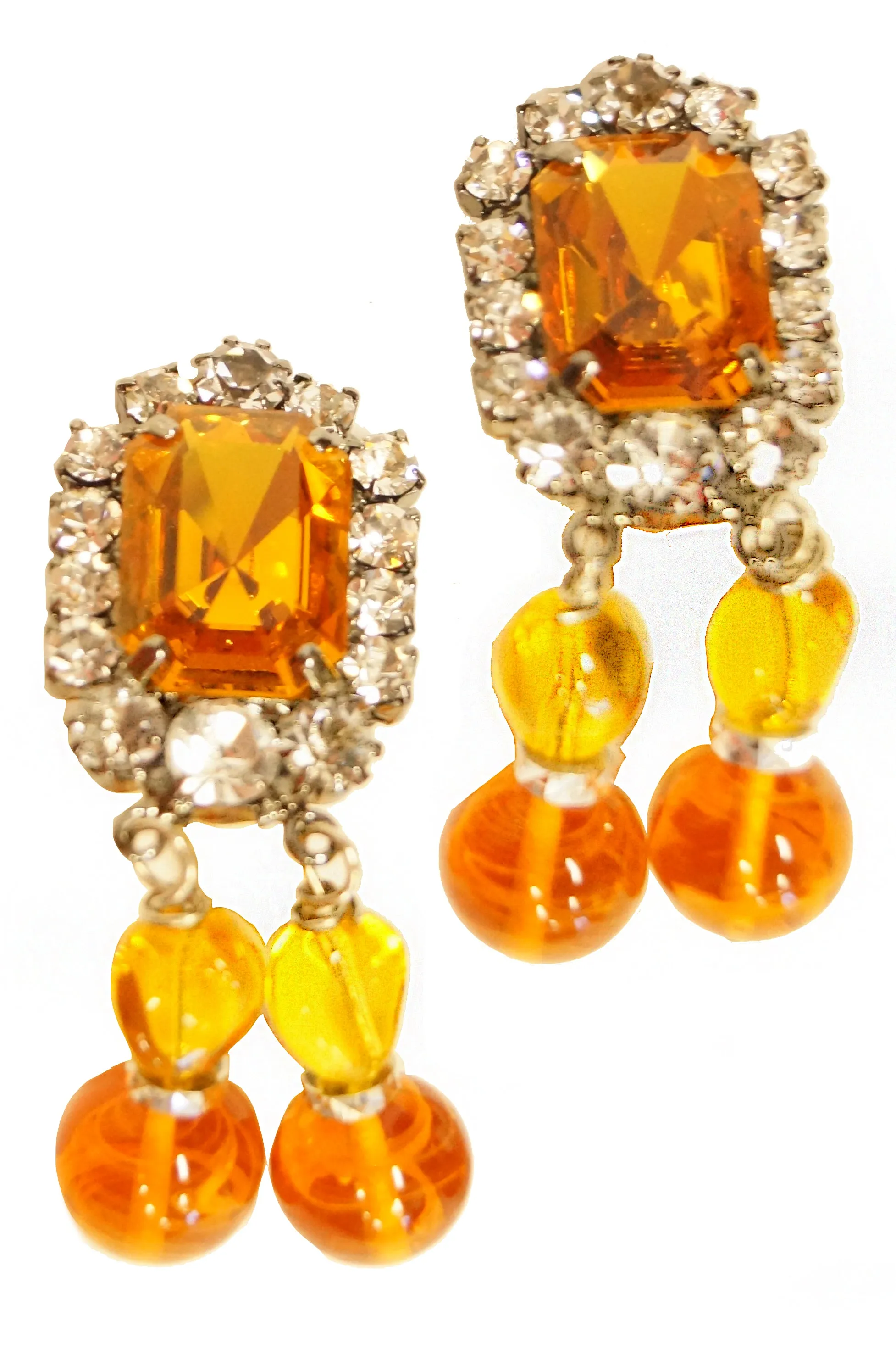 Lawrence Vrba Citrine Glass Statement Necklace and Earrings Set