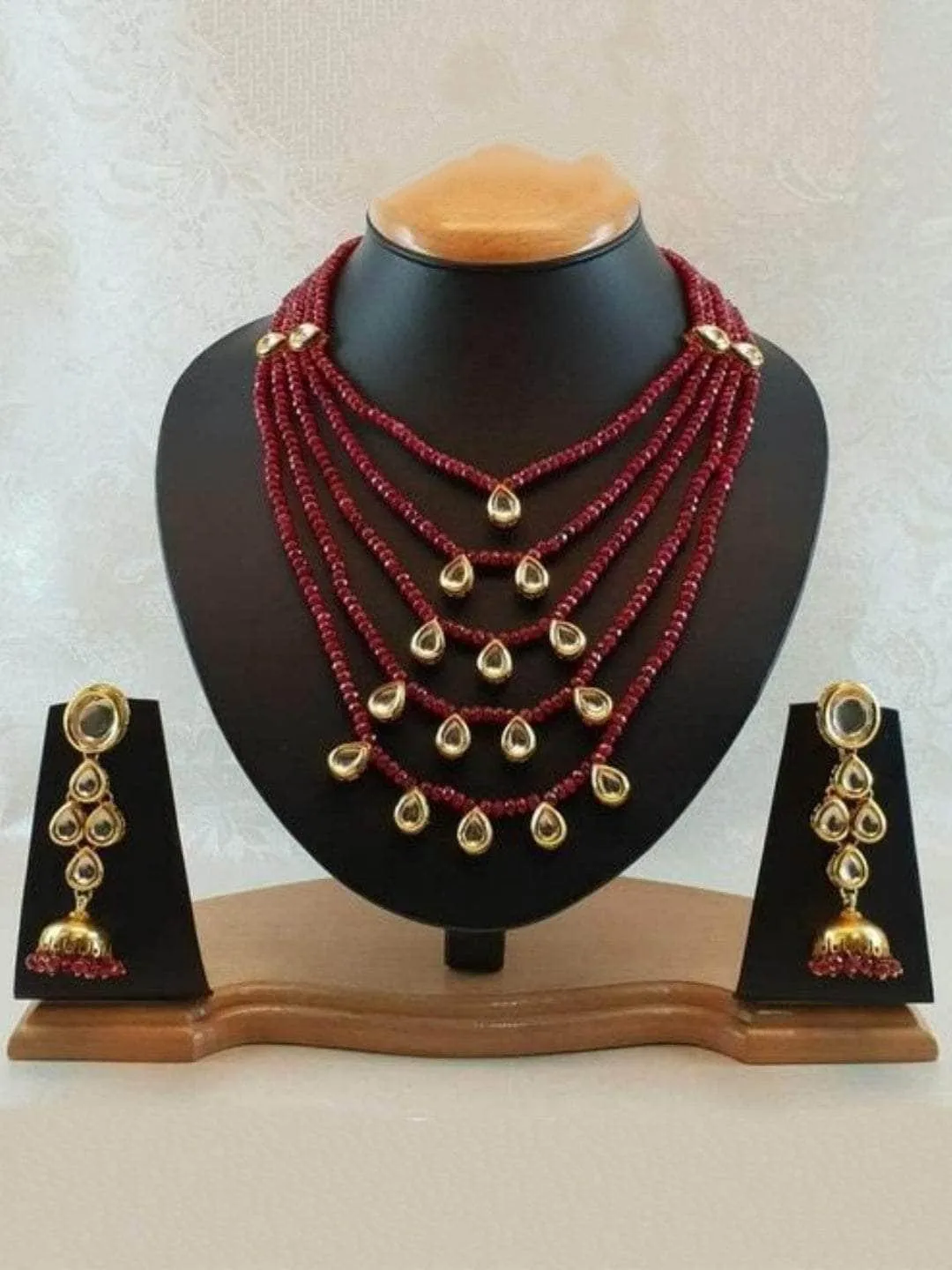 Layered Beaded Necklace Kundan Hanging