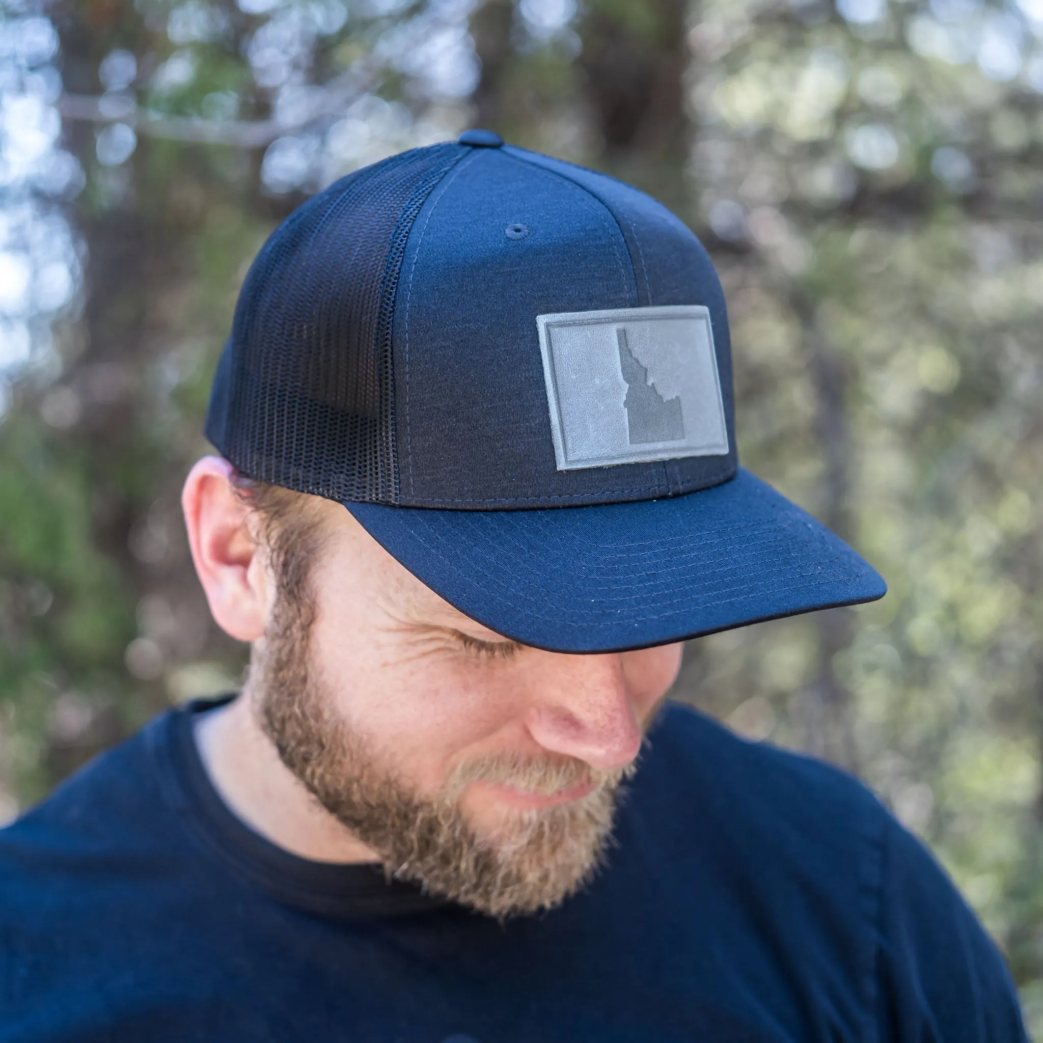 Leather Patch Performance Style Trucker Hat - Idaho Stamp