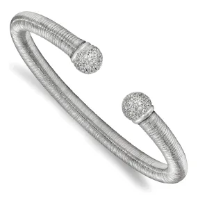 Leslie Silver Rhodium C.Z Textured Cuff Bangle