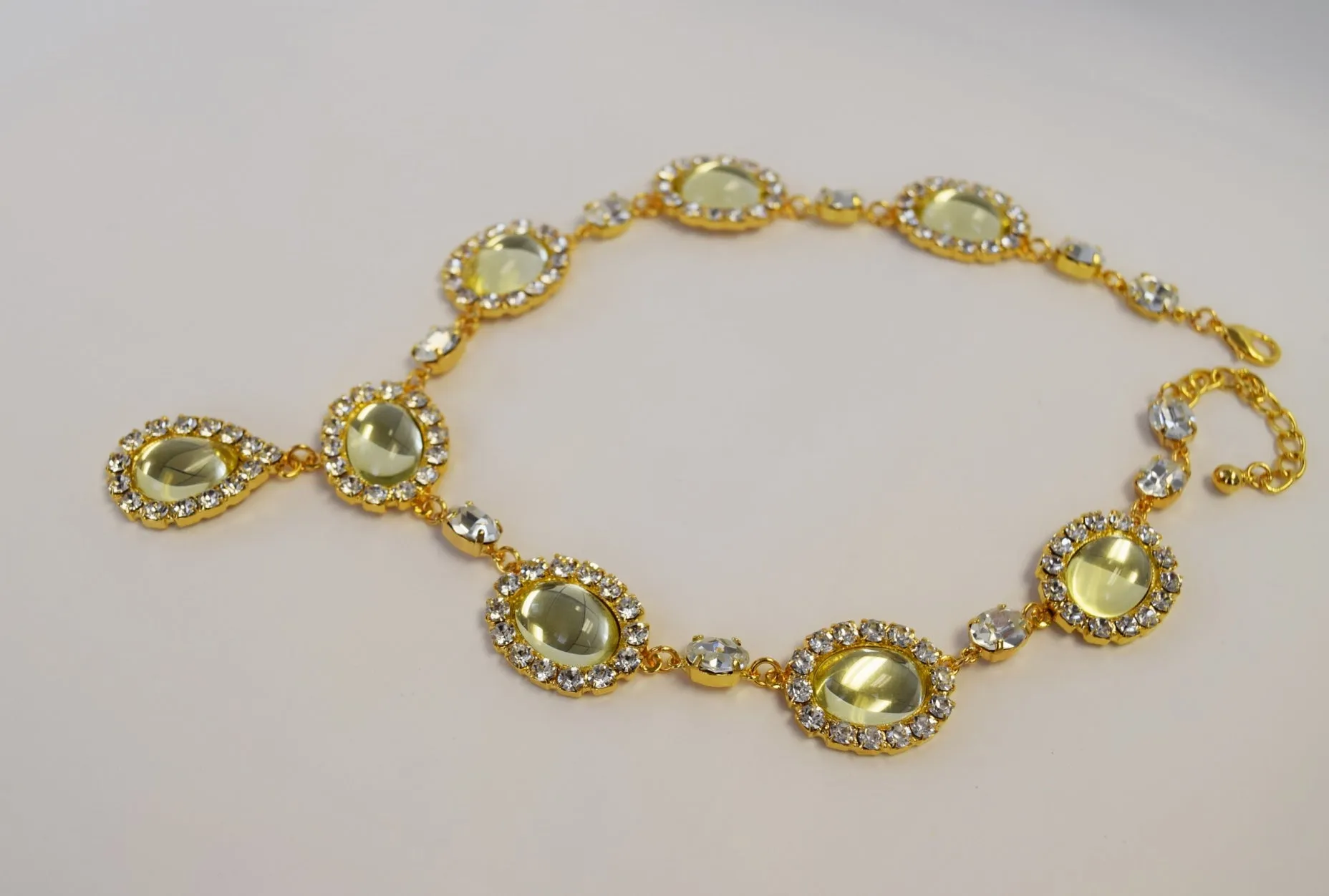 Light Yellow Citrine Halo Necklace - Large Oval with Teardrop