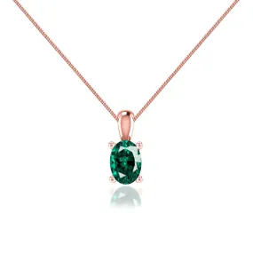 LILA - Oval Emerald 4 Claw Drop Pendant 18k Rose Gold