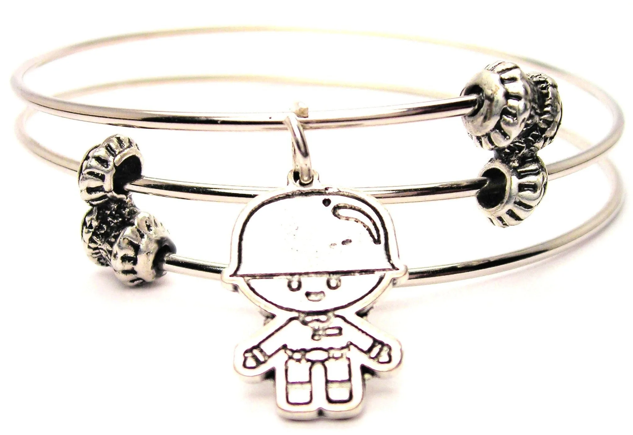 Little Soldier Boy With Helmet Triple Style Expandable Bangle Bracelet