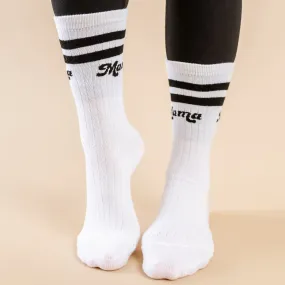 LMSS® MAMA CREW SOCKS - White w/ Black Retro Font