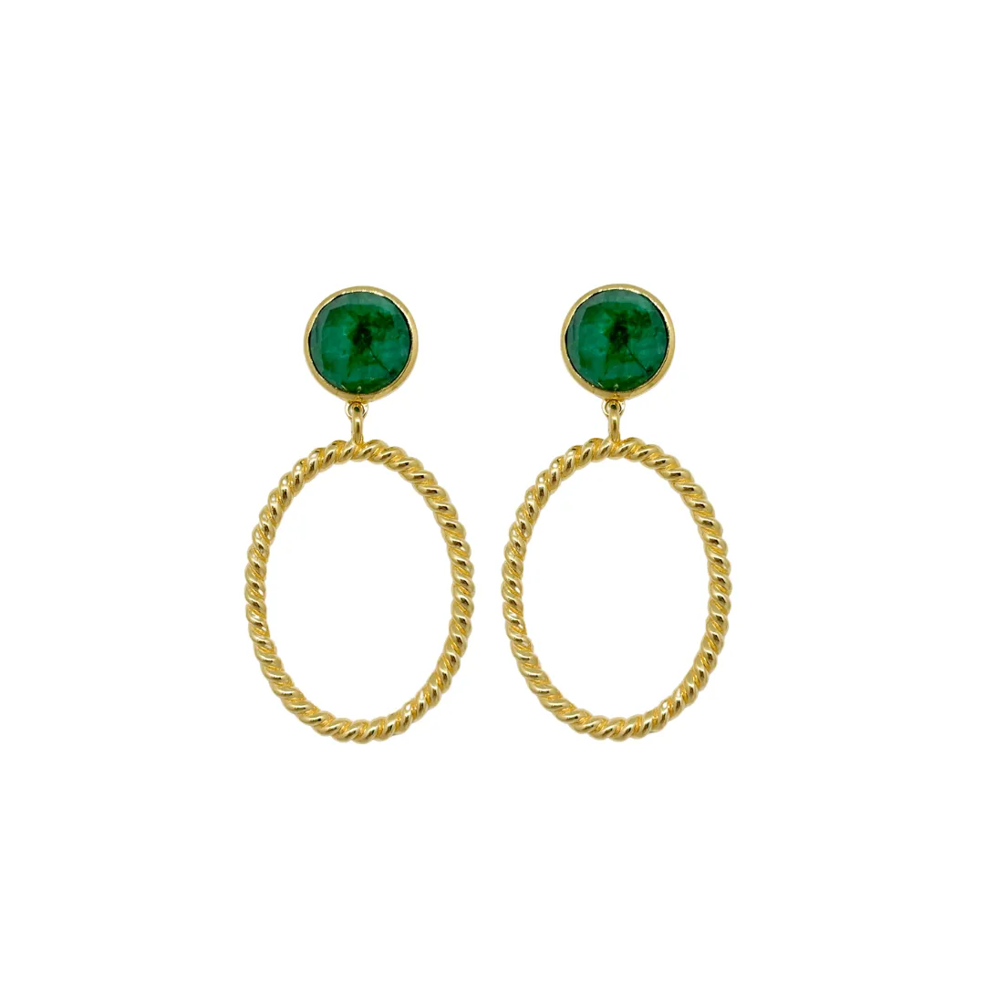 Lucie French Twist & Emerald Gemstone Earring