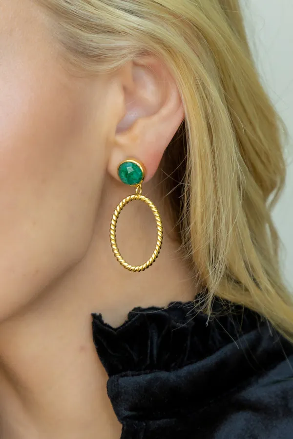 Lucie French Twist & Emerald Gemstone Earring