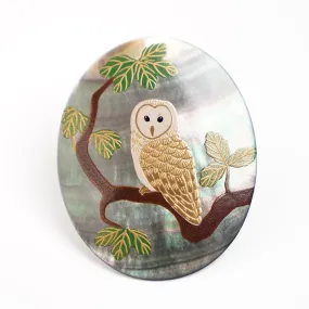 Maki-e Urushi Lacquer Brooch - Black Lip Oyster Pearl Shell / Barn Owl -, Traditional Japanese Urushi Lacquer Jewelry