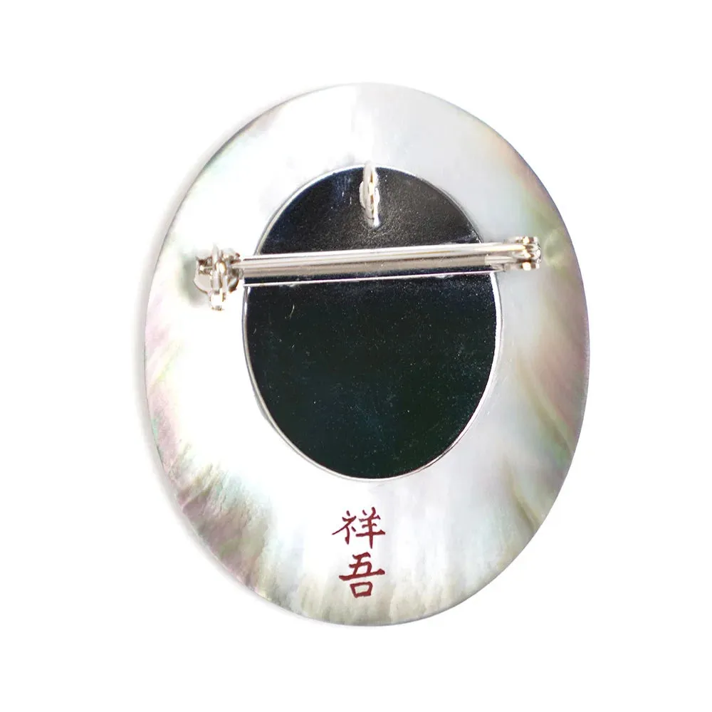 Maki-e Urushi Lacquer Brooch - Black Lip Oyster Pearl Shell / Barn Owl -, Traditional Japanese Urushi Lacquer Jewelry