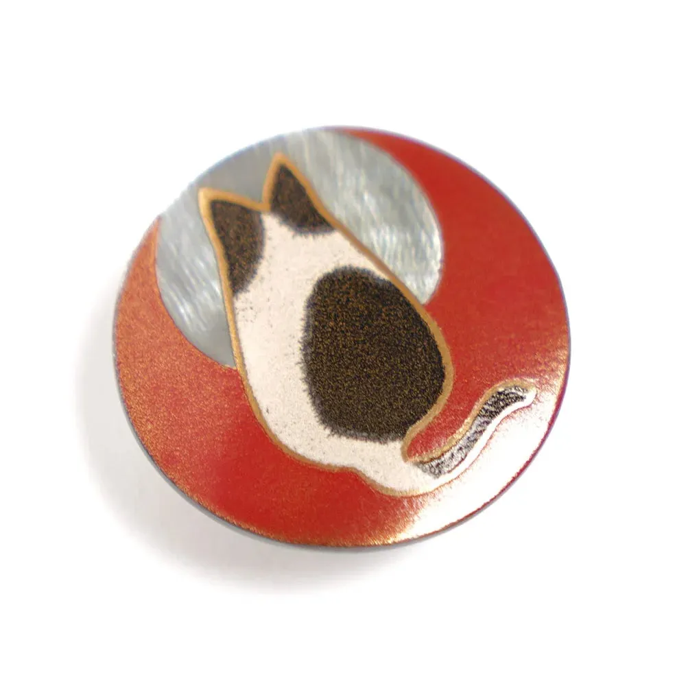 Maki-e Urushi Lacquer Brooch - Black Lip Oyster Pearl Shell / Cat -, Traditional Japanese Urushi Lacquer Jewelry