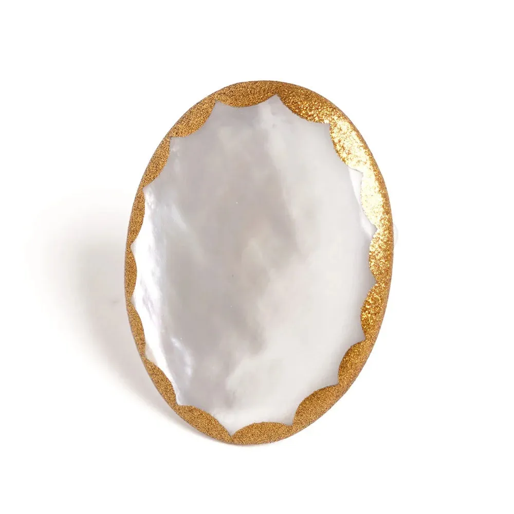 Maki-e Urushi Lacquer Brooch - White South Sea Pearl Shell / Frame Design -, Traditional Japanese Urushi Lacquer Jewelry