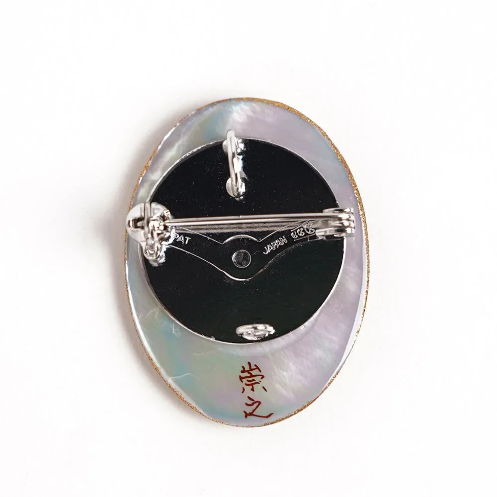 Maki-e Urushi Lacquer Brooch - White South Sea Pearl Shell / Frame Design -, Traditional Japanese Urushi Lacquer Jewelry