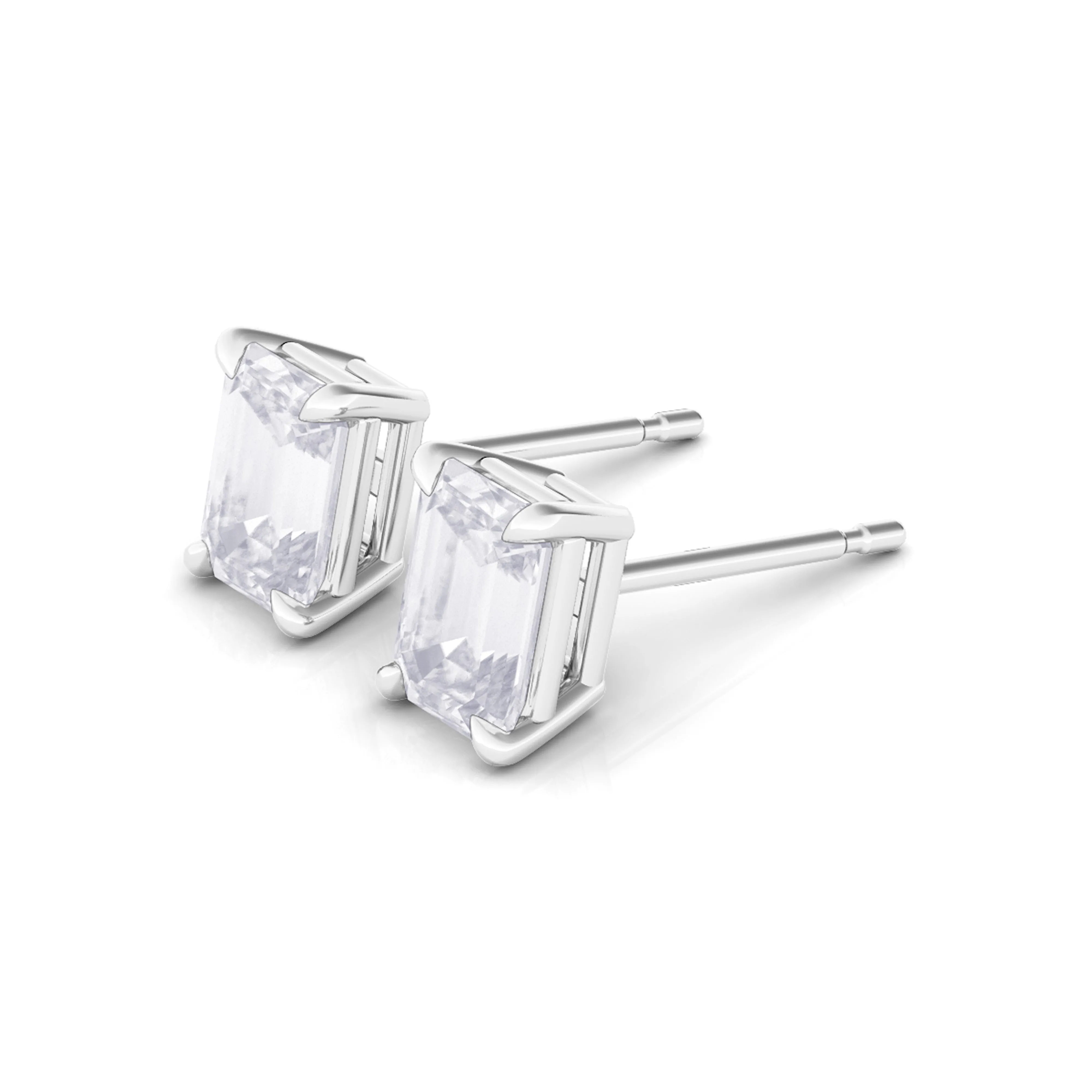 Men's Emerald Cut Diamond Stud Earrings