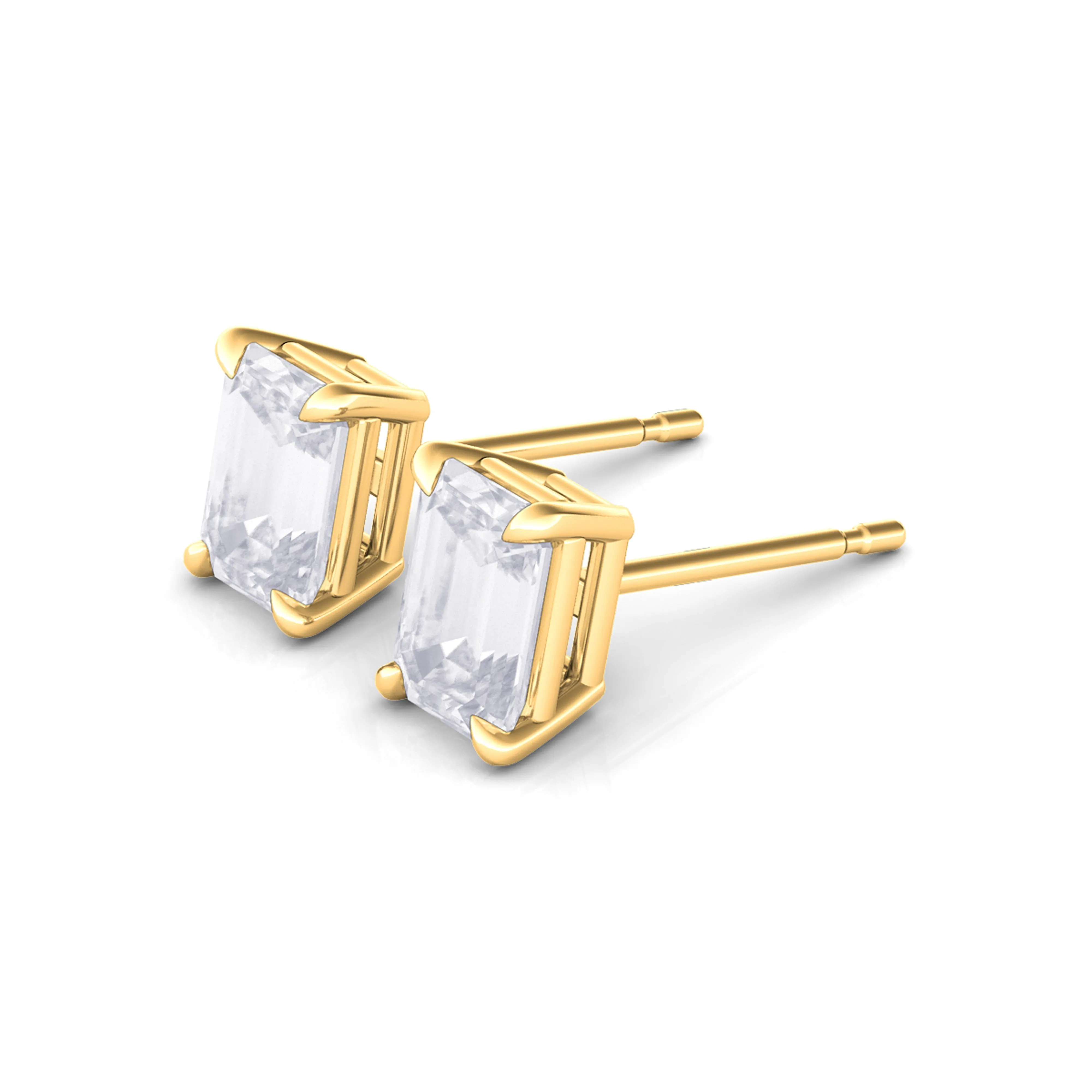 Men's Emerald Cut Diamond Stud Earrings