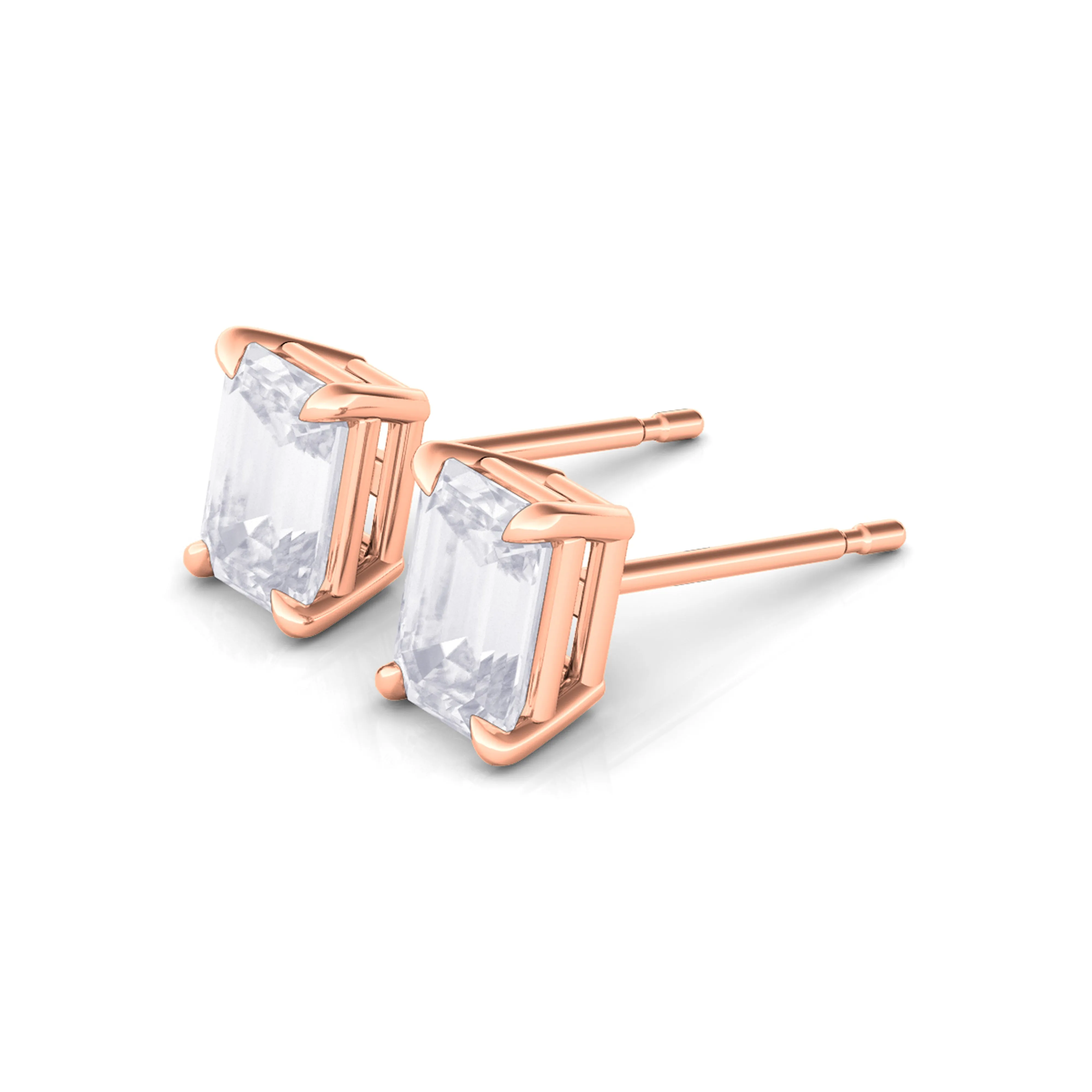 Men's Emerald Cut Diamond Stud Earrings