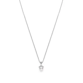 Mikimoto 18K White Gold 8.5mm Cultured Akoya Pearl and Diamond Pendant Necklace