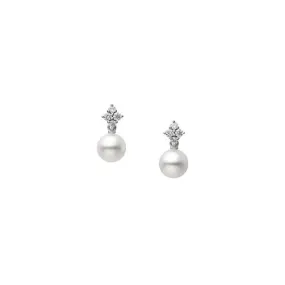 Mikimoto 18K White Gold Cultured Akoya Pearl and Diamond Earrings