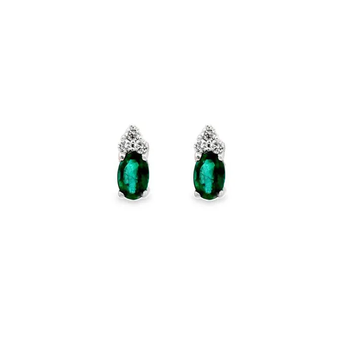 Mountz Collection Emerald and Diamond Stud Earrings in 14K White Gold