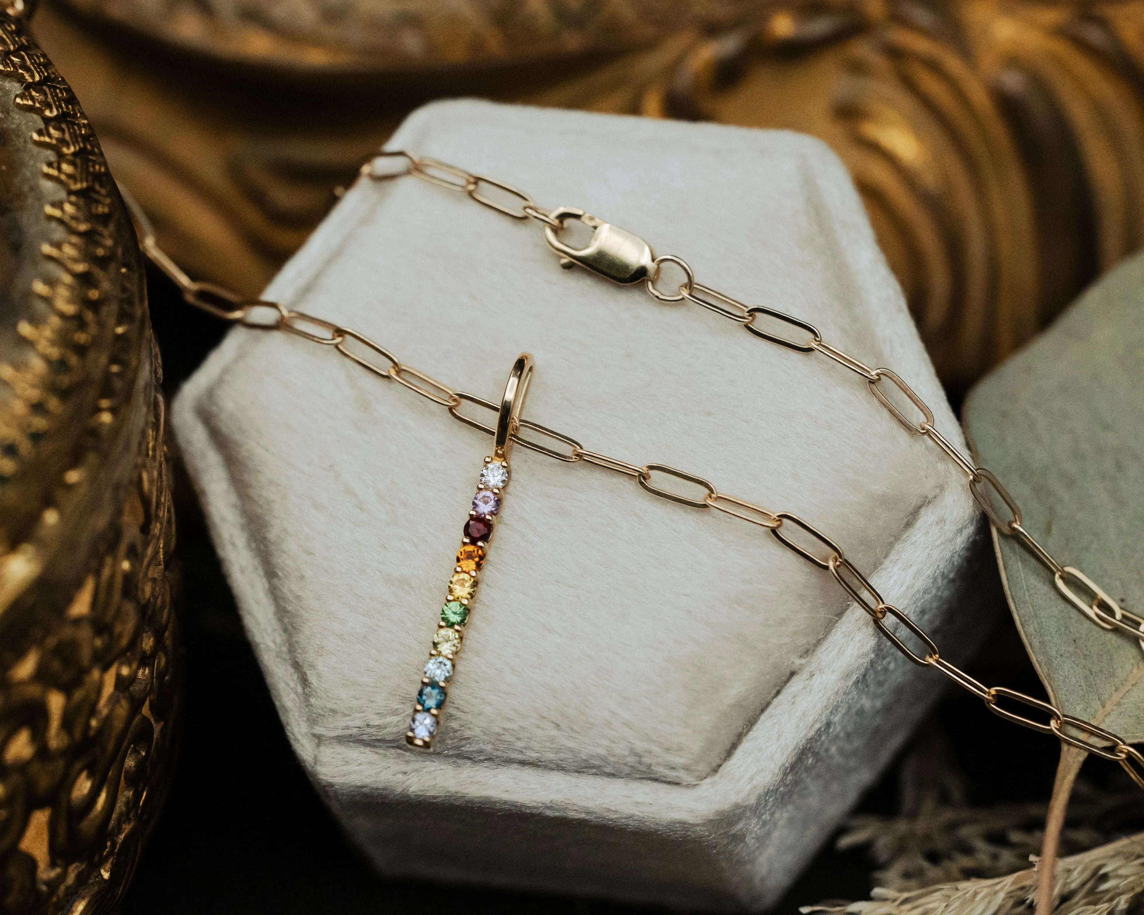 MULTI-GEMSTONES RAINBOW BAR NECKLACE