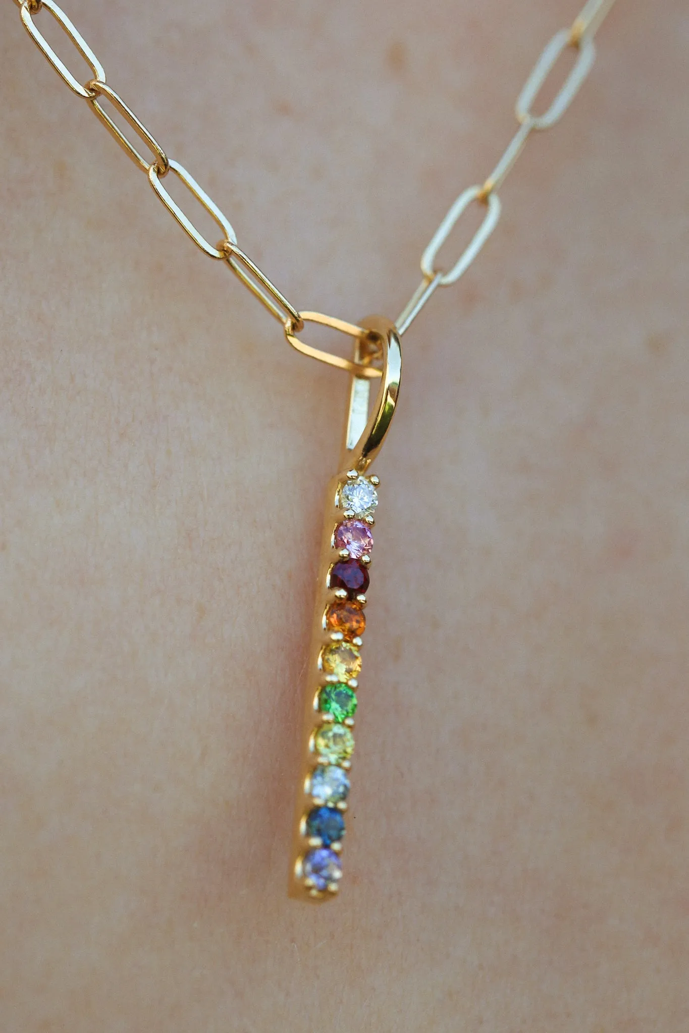 MULTI-GEMSTONES RAINBOW BAR NECKLACE